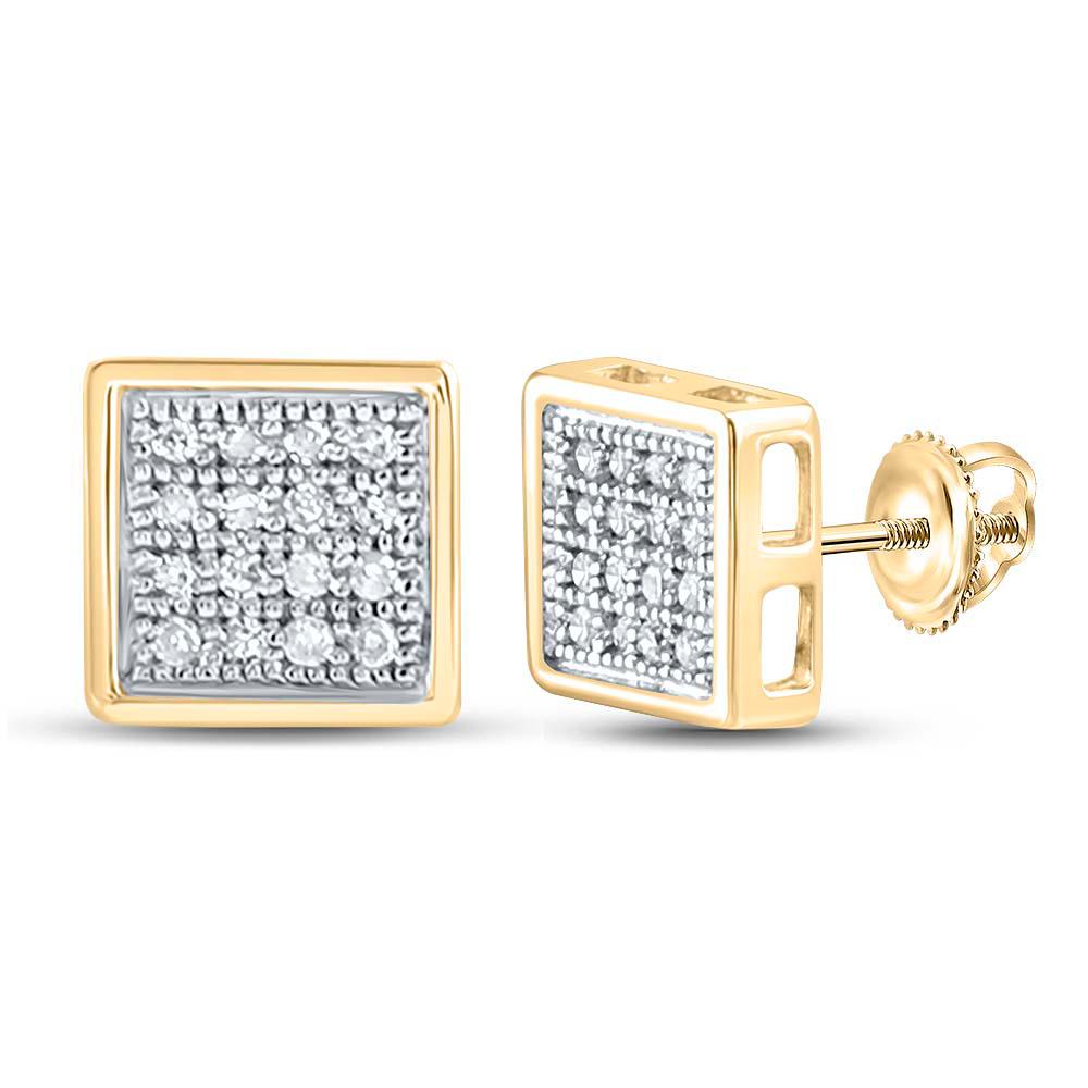 10kt Yellow Gold Mens Round Diamond Square Earrings 1/10 Cttw