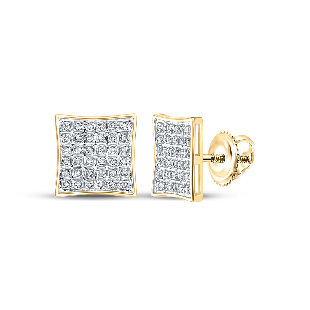 10kt Yellow Gold Mens Round Diamond Square Earrings 1/5 Cttw