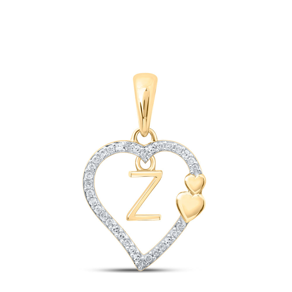 10kt Yellow Gold Womens Round Diamond Z Heart Letter Pendant 1/10 Cttw