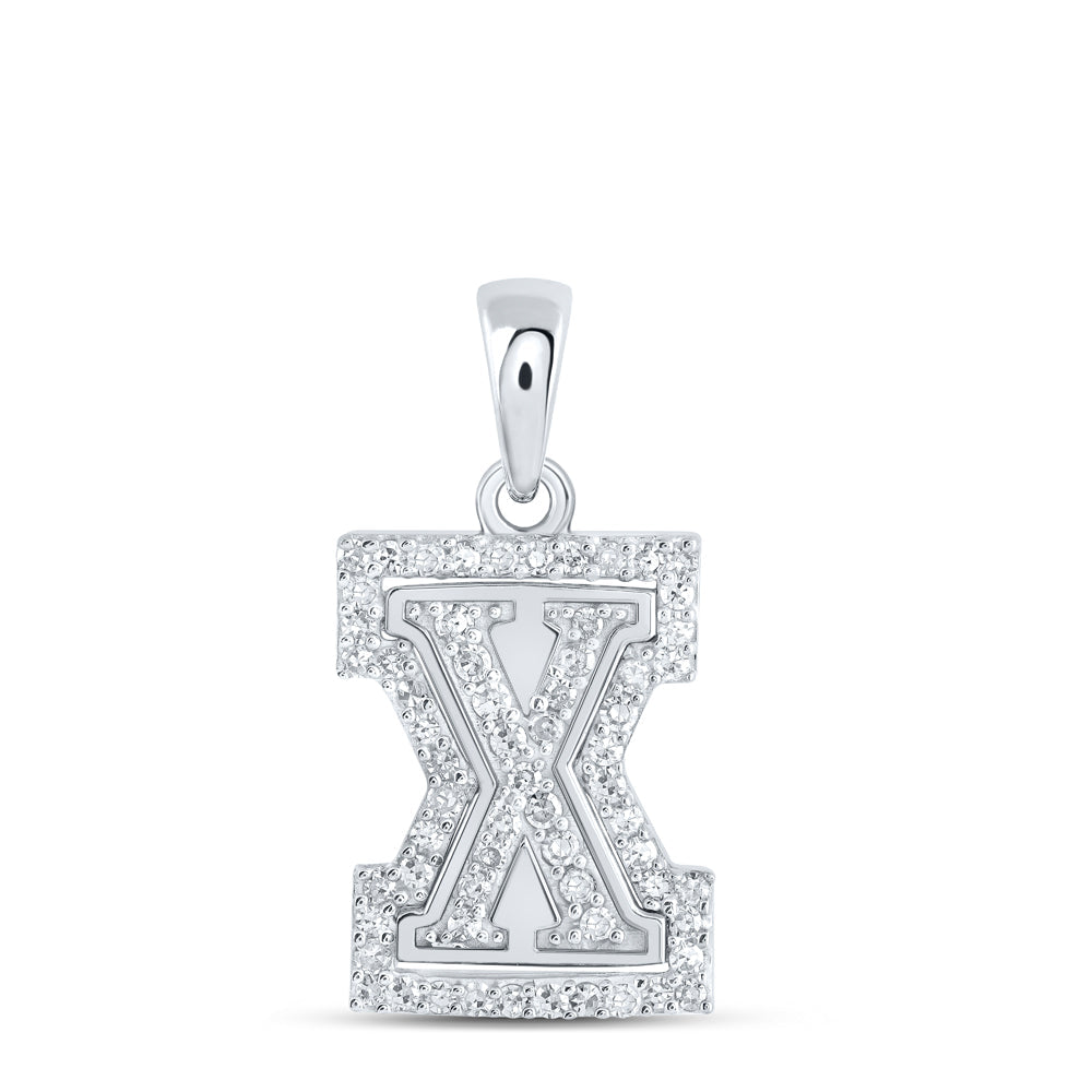 10kt White Gold Womens Round Diamond X Initial Letter Pendant 1/5 Cttw