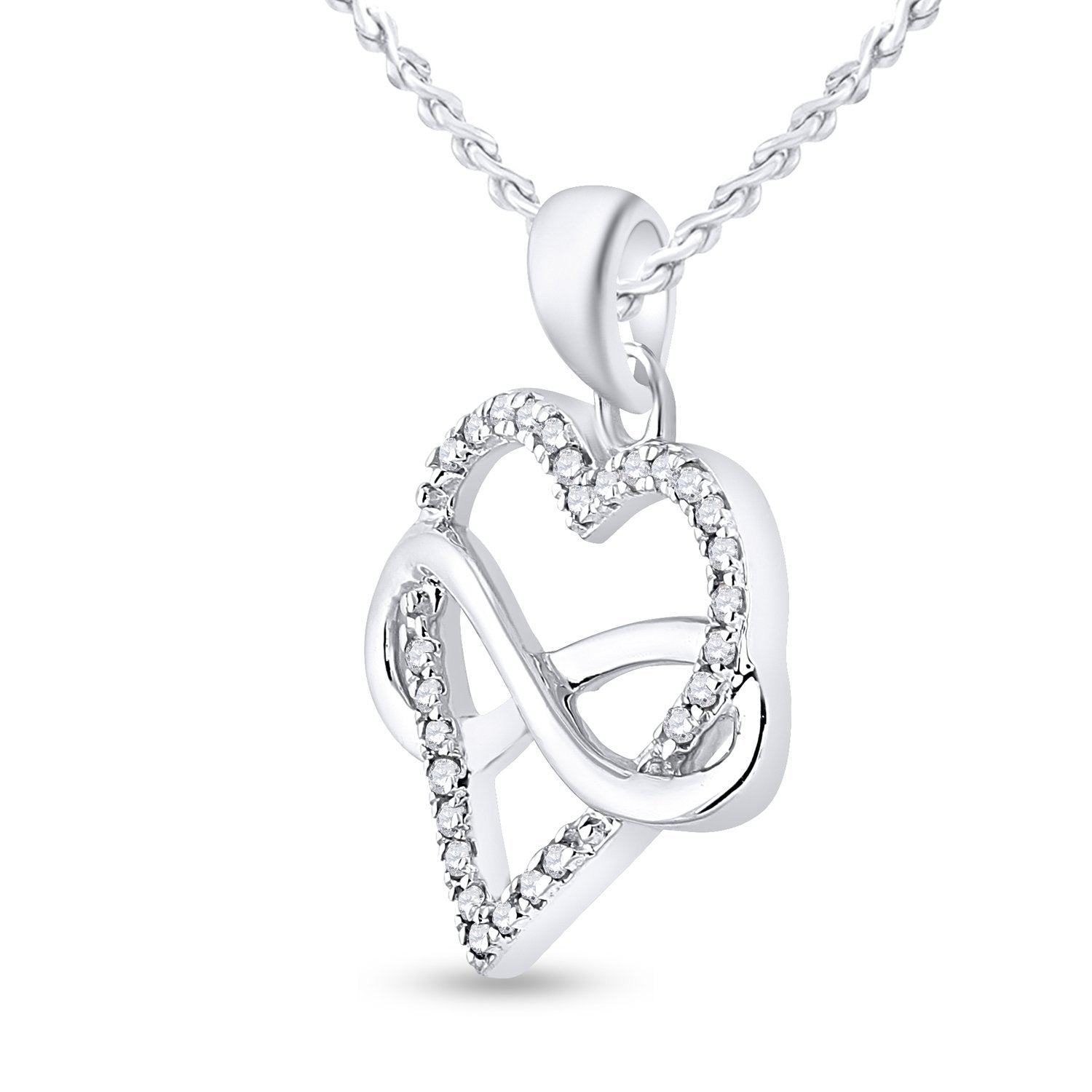 Sterling Silver Womens Round Diamond Heart Pendant 1/6 Cttw