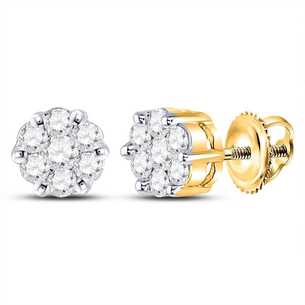 10kt Yellow Gold Womens Round Diamond Flower Cluster Earrings 1/4 Cttw