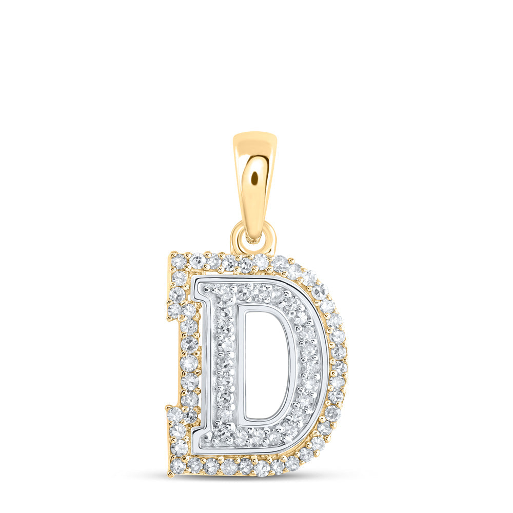 10kt Two-tone Gold Womens Round Diamond D Initial Letter Pendant 1/5 Cttw