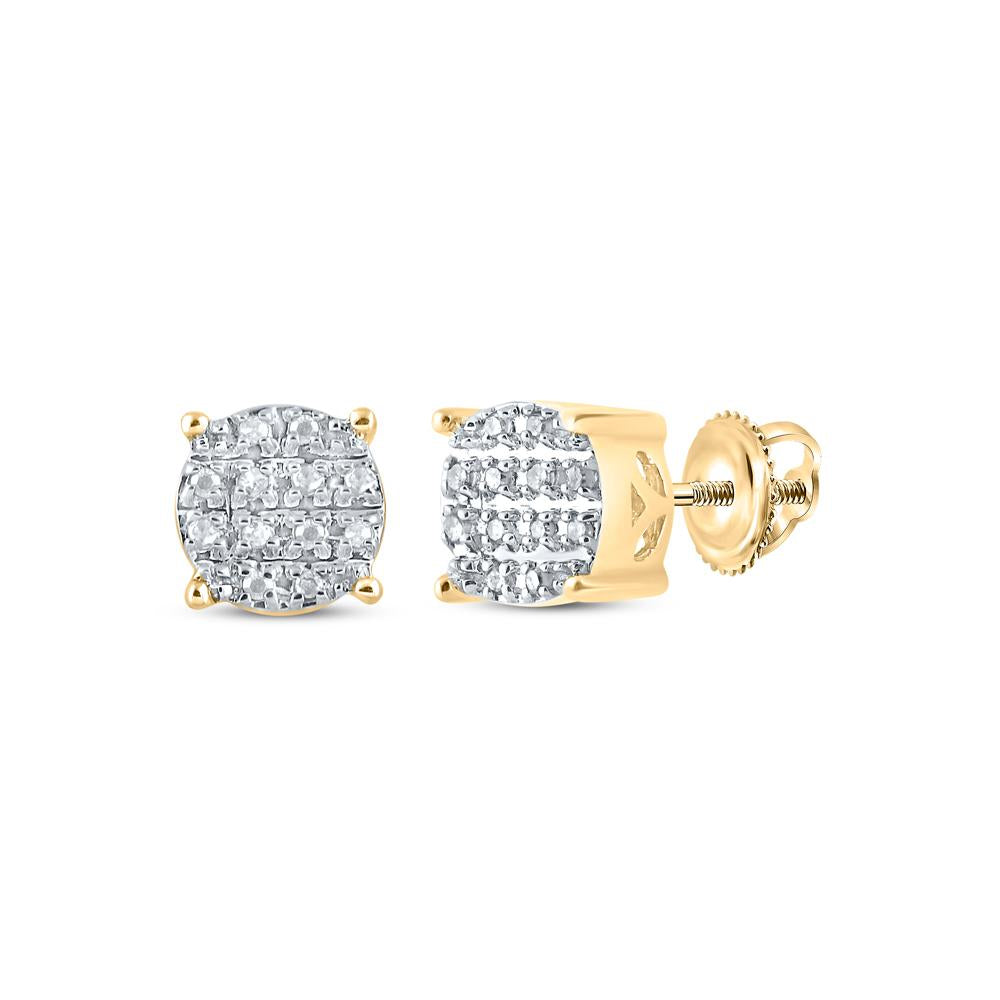 10kt Yellow Gold Mens Round Diamond Cluster Earrings 1/12 Cttw