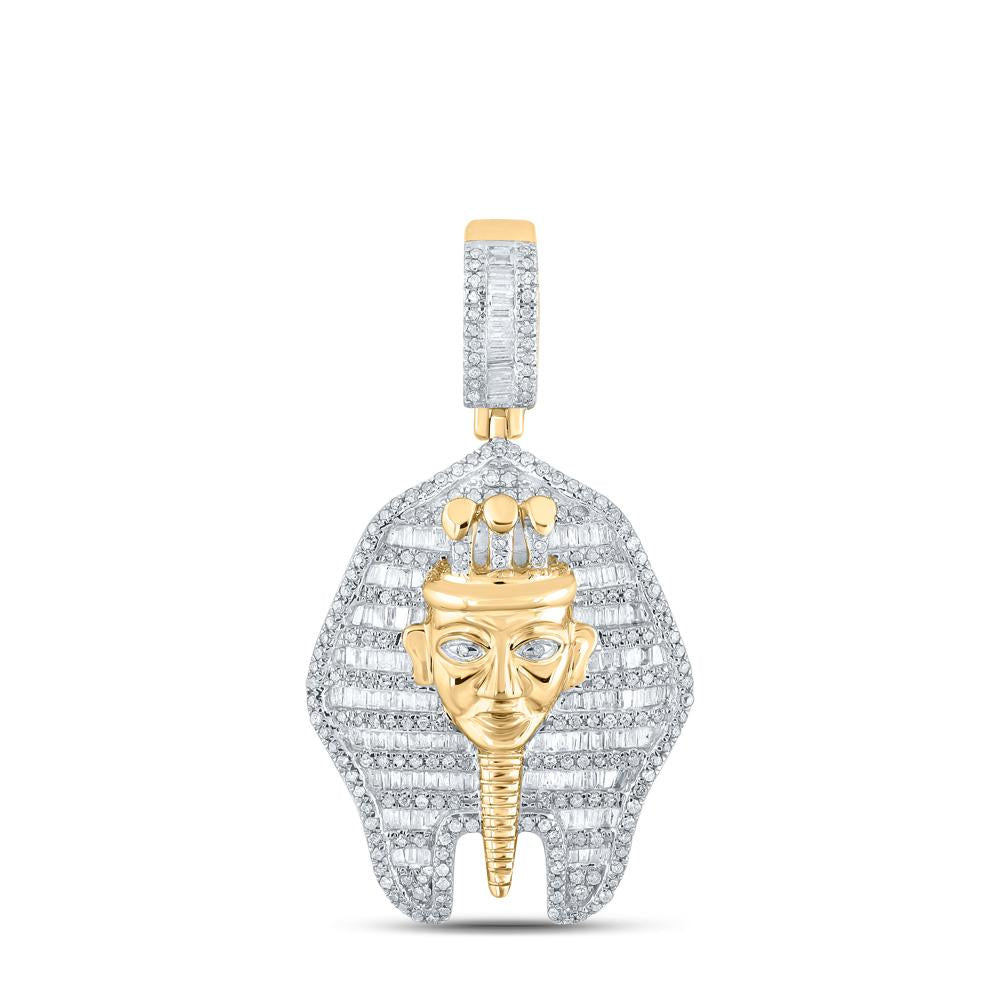 10kt Yellow Gold Mens Round Diamond Pharaoh Charm Pendant 1-1/4 Cttw