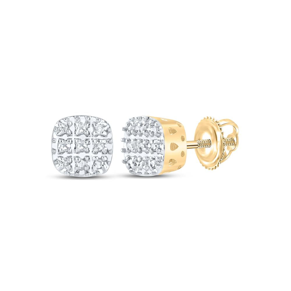 10kt Yellow Gold Mens Round Diamond Square Earrings 1/20 Cttw