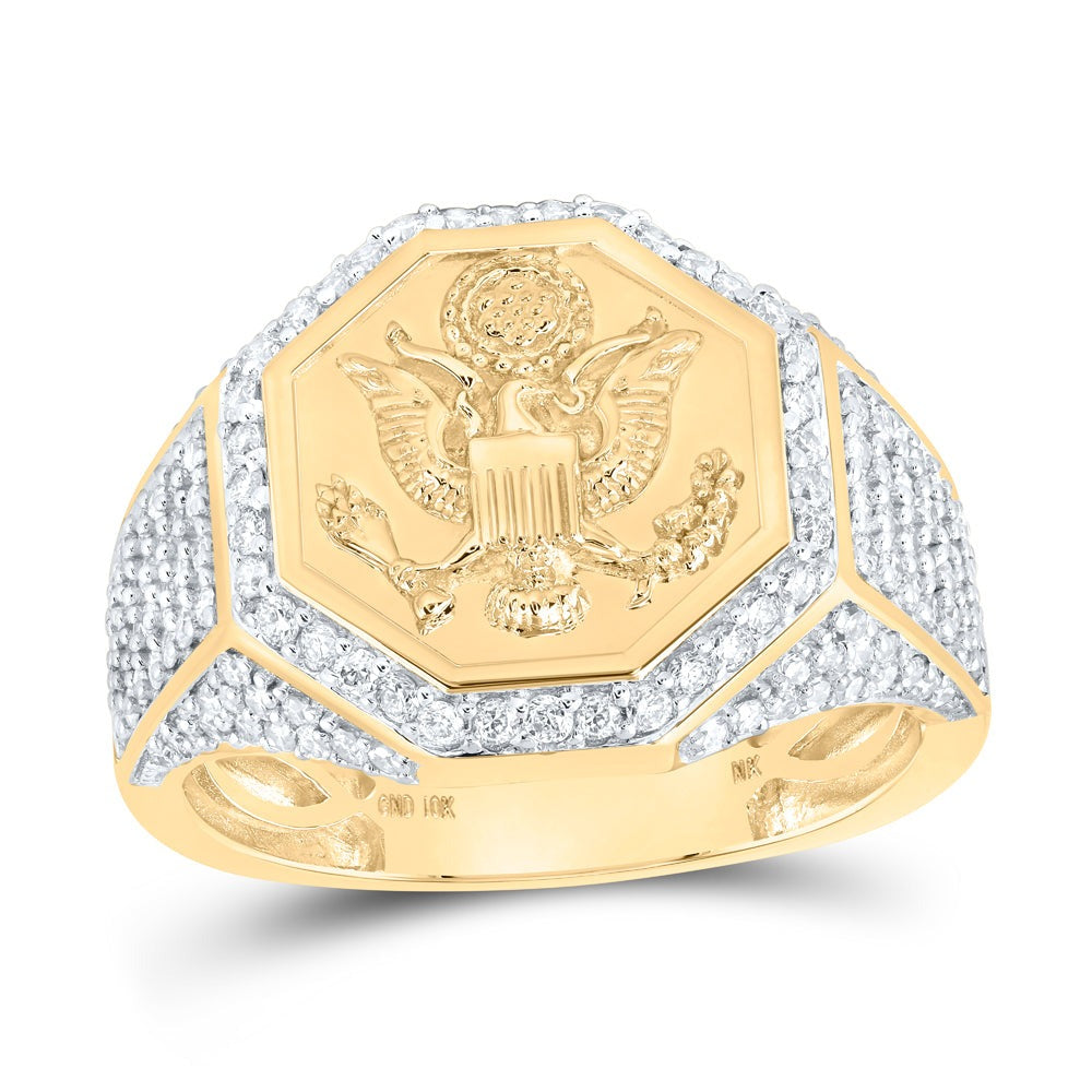 10kt Yellow Gold Mens Round Diamond American Eagle Presidential Band Ring 1 Cttw