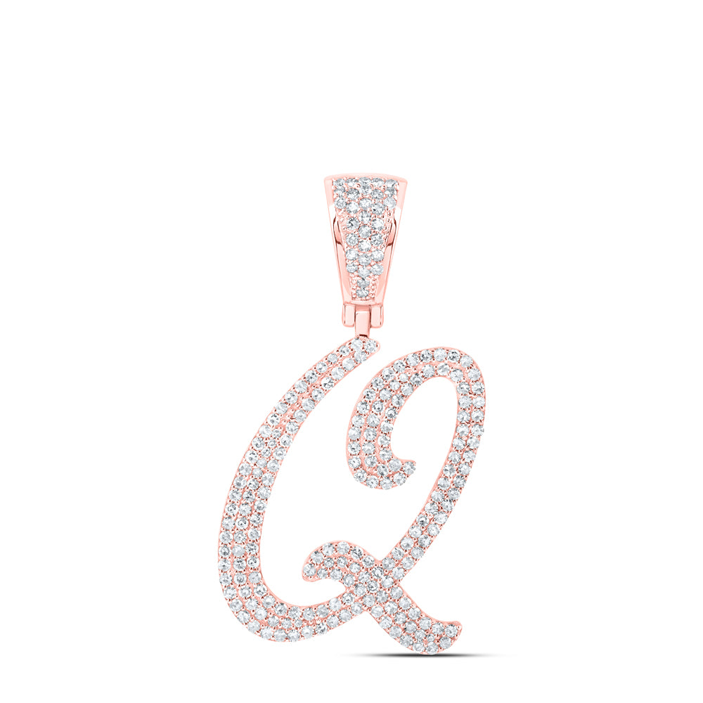 10kt Rose Gold Mens Round Diamond Q Initial Letter Charm Pendant 1 Cttw