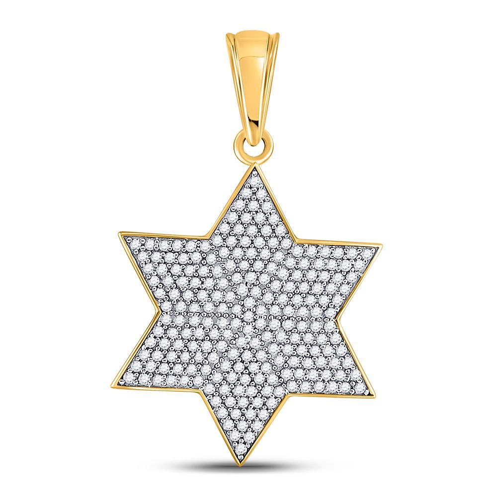 10kt Yellow Gold Mens Round Diamond Star Magen David Charm Pendant 5/8 Cttw