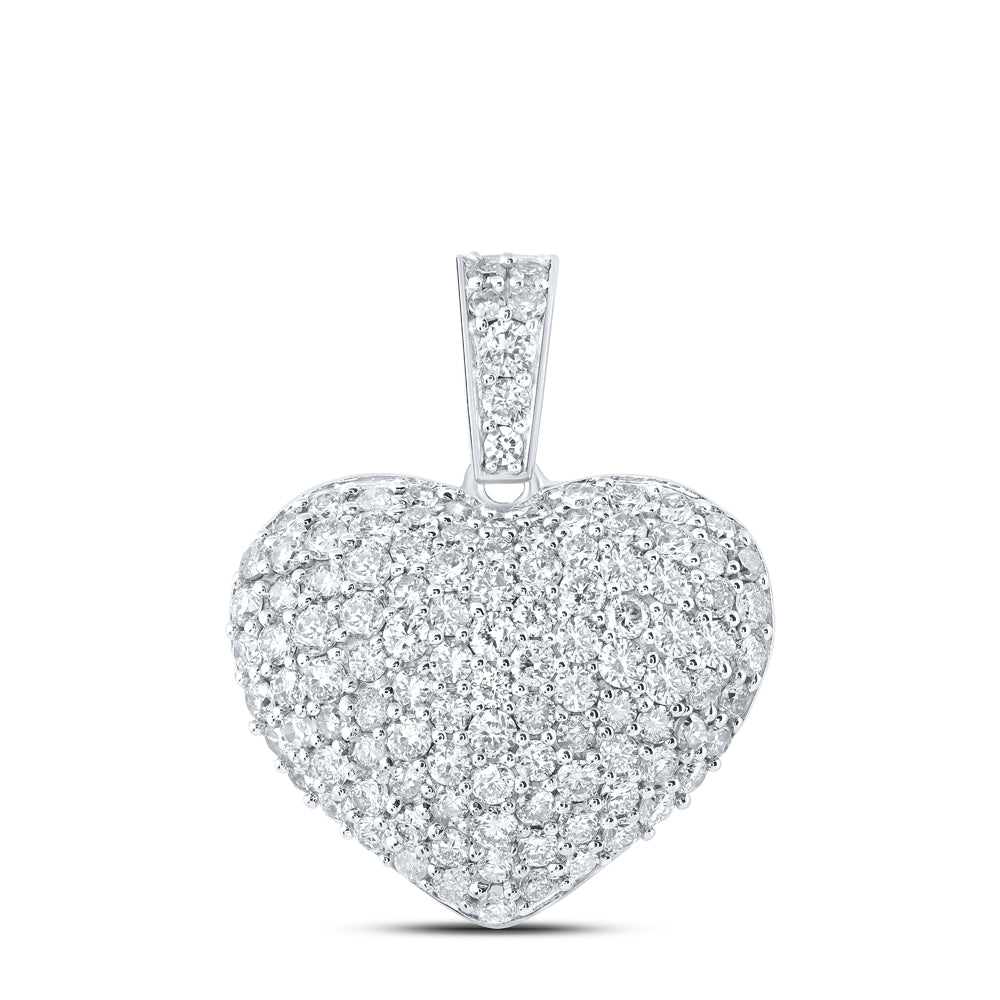 10kt White Gold Womens Round Diamond Heart Pendant 1 Cttw