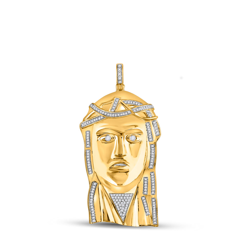 14kt Yellow Gold Mens Round Diamond Jesus Face Charm Pendant 1/2 Cttw