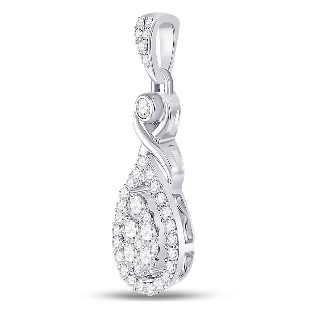 10kt White Gold Womens Round Diamond Cluster Pendant 1/2 Cttw