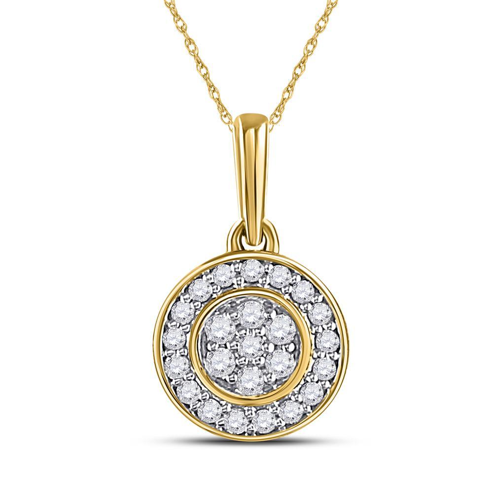 10kt Yellow Gold Womens Round Diamond Circle Frame Flower Cluster Pendant 1/6 Cttw