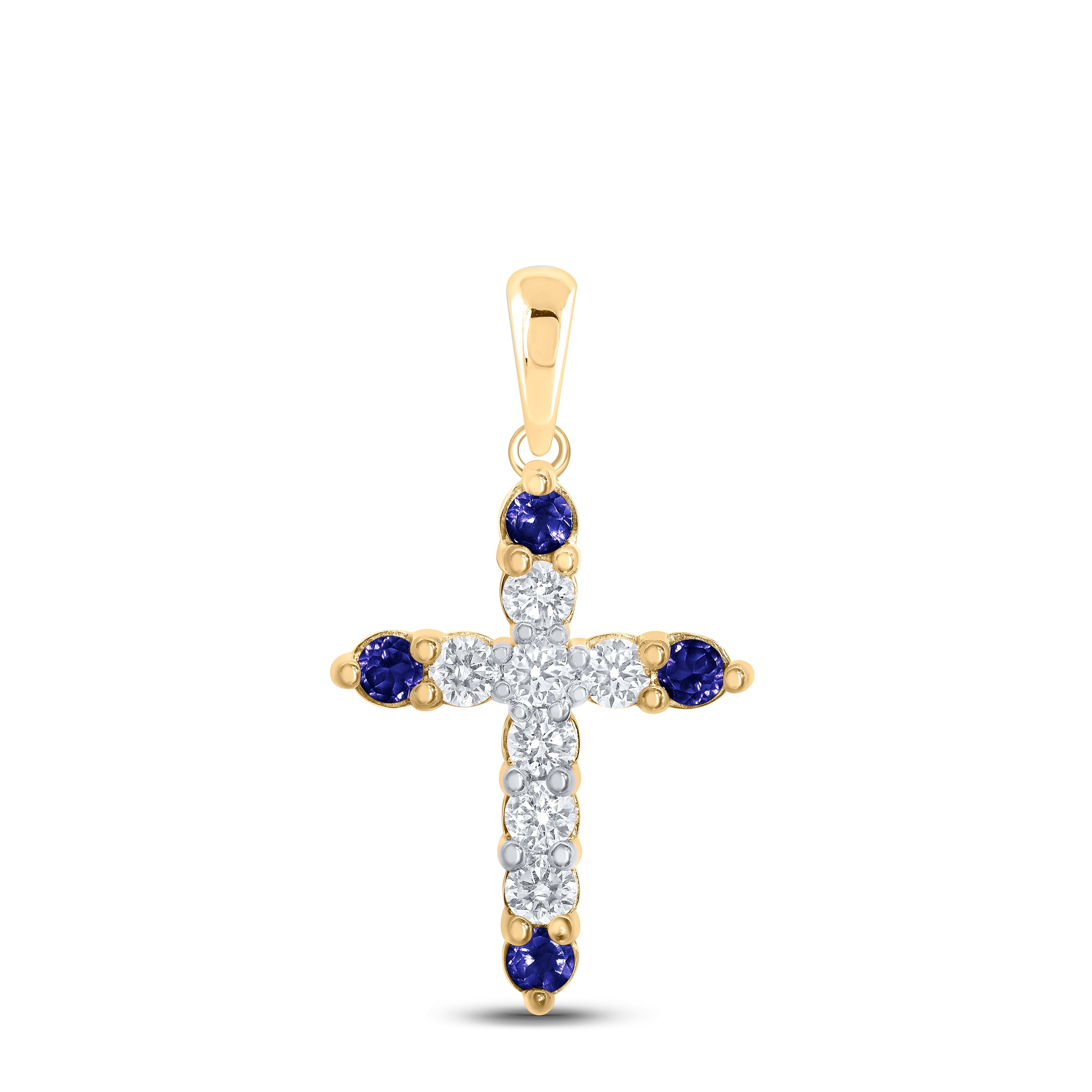 18kt yellow gold sapphire cross charm necklace