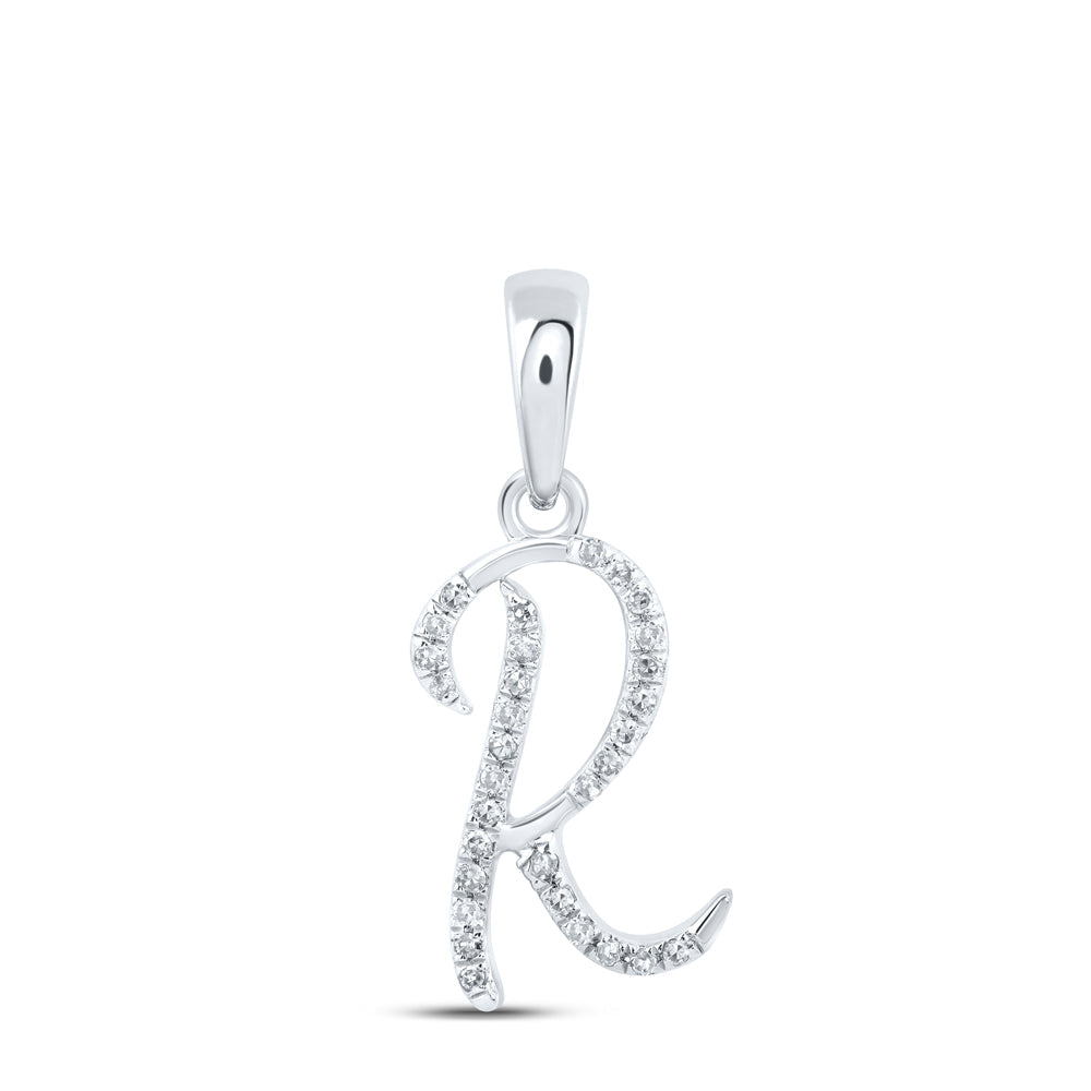 10kt White Gold Womens Round Diamond R Initial Letter Pendant 1/10 Cttw