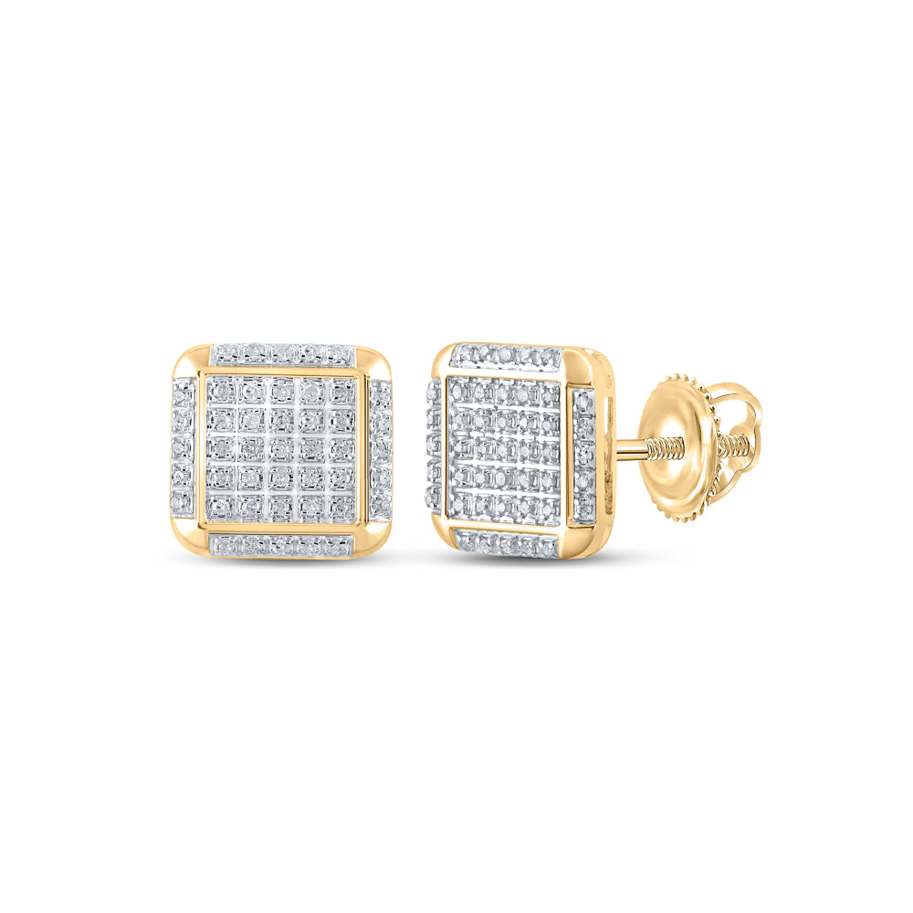 10kt Yellow Gold Womens Round Diamond Square Earrings 1/4 Cttw