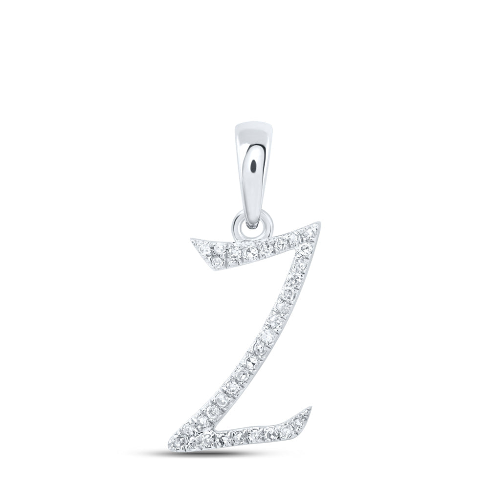 10kt White Gold Womens Round Diamond Z Initial Letter Pendant 1/10 Cttw