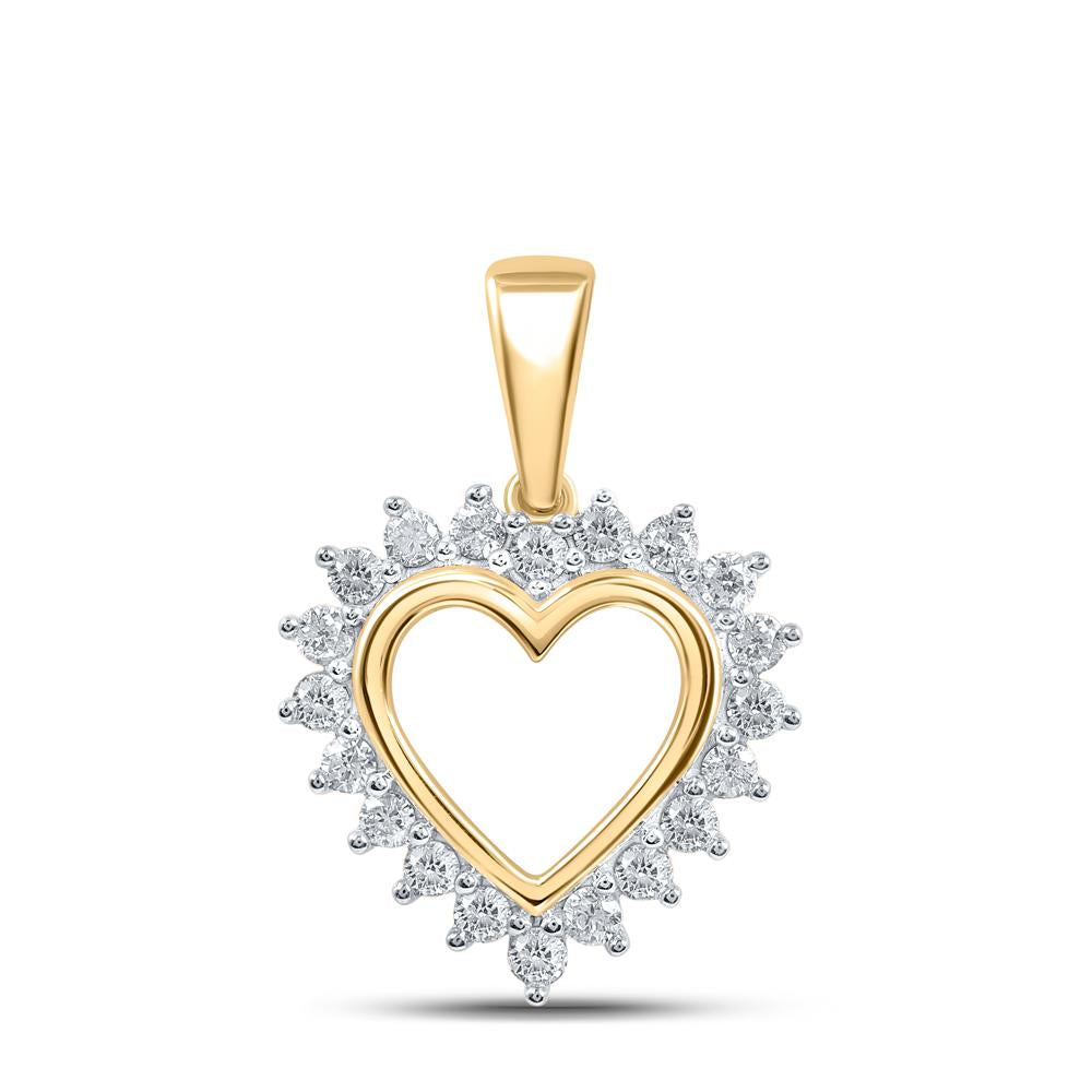 10kt Yellow Gold Womens Round Diamond Heart Pendant 1/5 Cttw