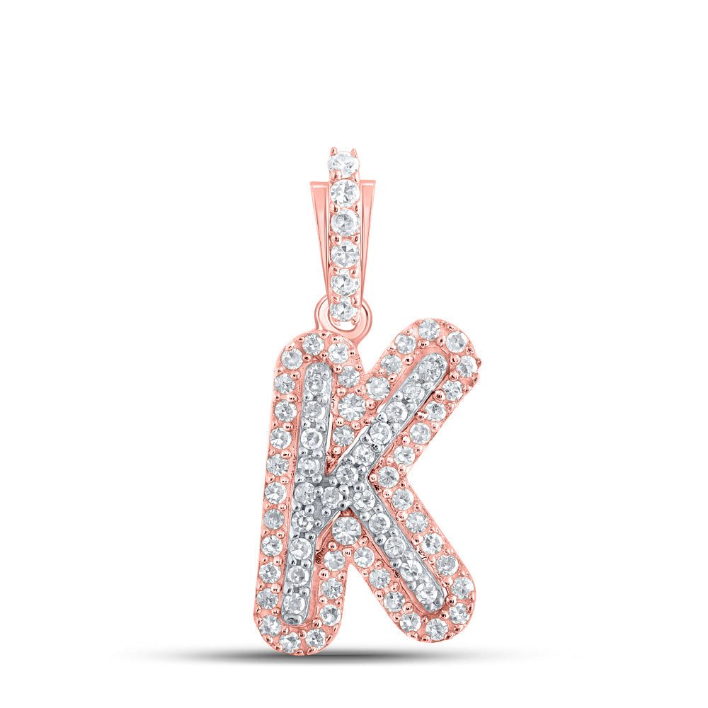 10kt Rose Gold Womens Round Diamond K Initial Letter Pendant 1/5 Cttw