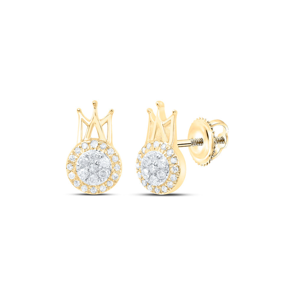 10kt Yellow Gold Womens Round Diamond Crown Earrings 1/5 Cttw