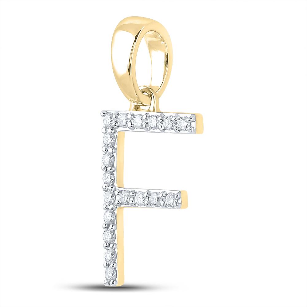 10kt Yellow Gold Womens Round Diamond F Initial Letter Pendant 1/8 Cttw