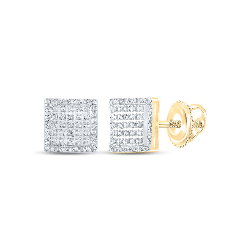 10kt Yellow Gold Mens Round Diamond Square Earrings 1/3 Cttw