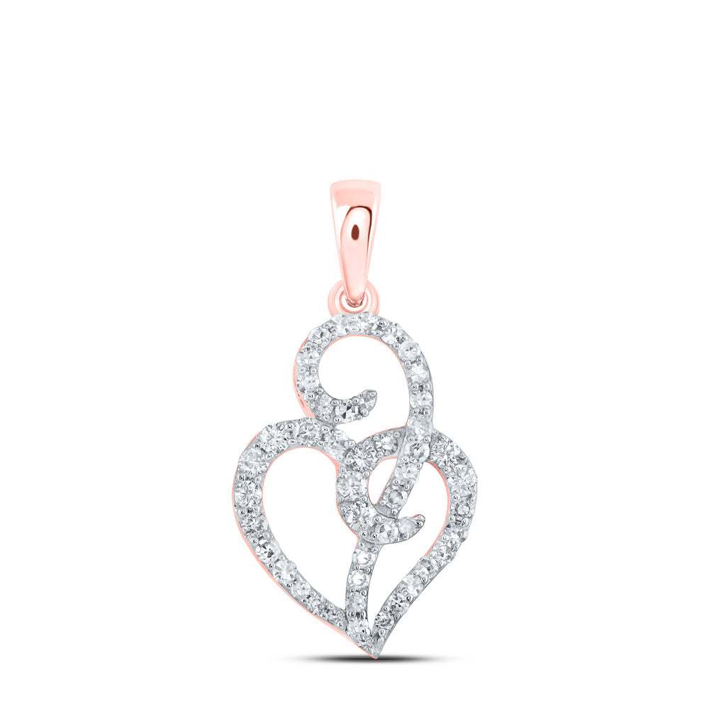 10kt Rose Gold Womens Round Diamond Heart Pendant 1/3 Cttw