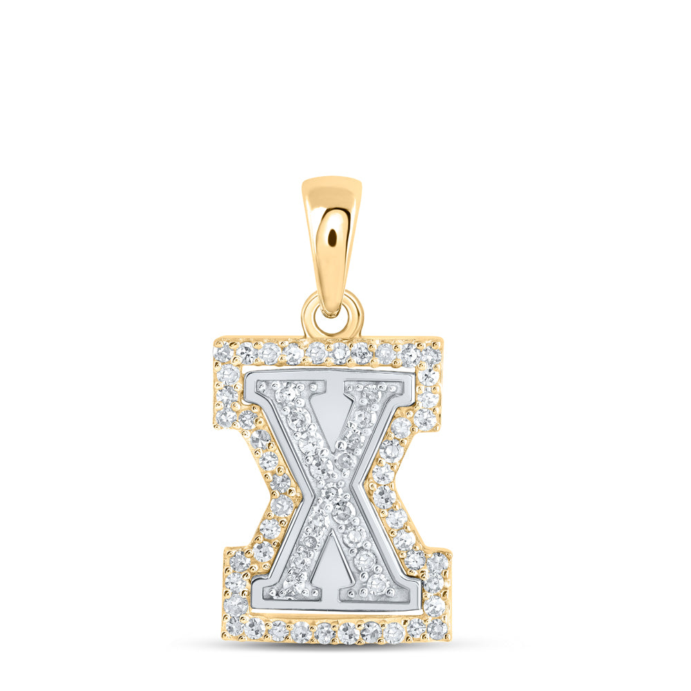 10kt Two-tone Gold Womens Round Diamond X Initial Letter Pendant 1/5 Cttw