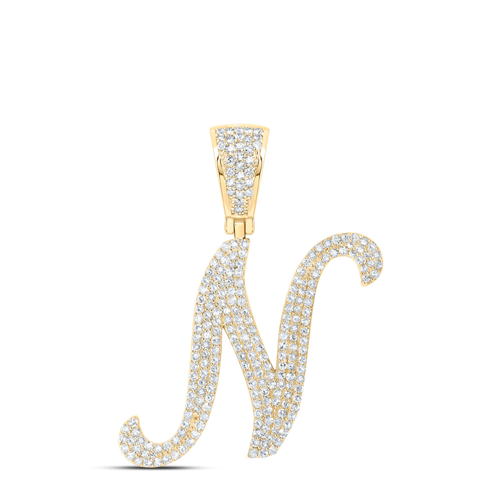 10kt Yellow Gold Mens Round Diamond N Initial Letter Charm Pendant 1 Cttw