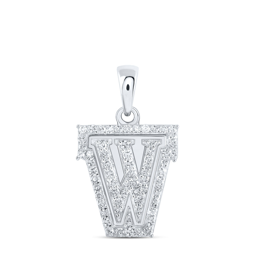 10kt White Gold Womens Round Diamond W Initial Letter Pendant 1/5 Cttw