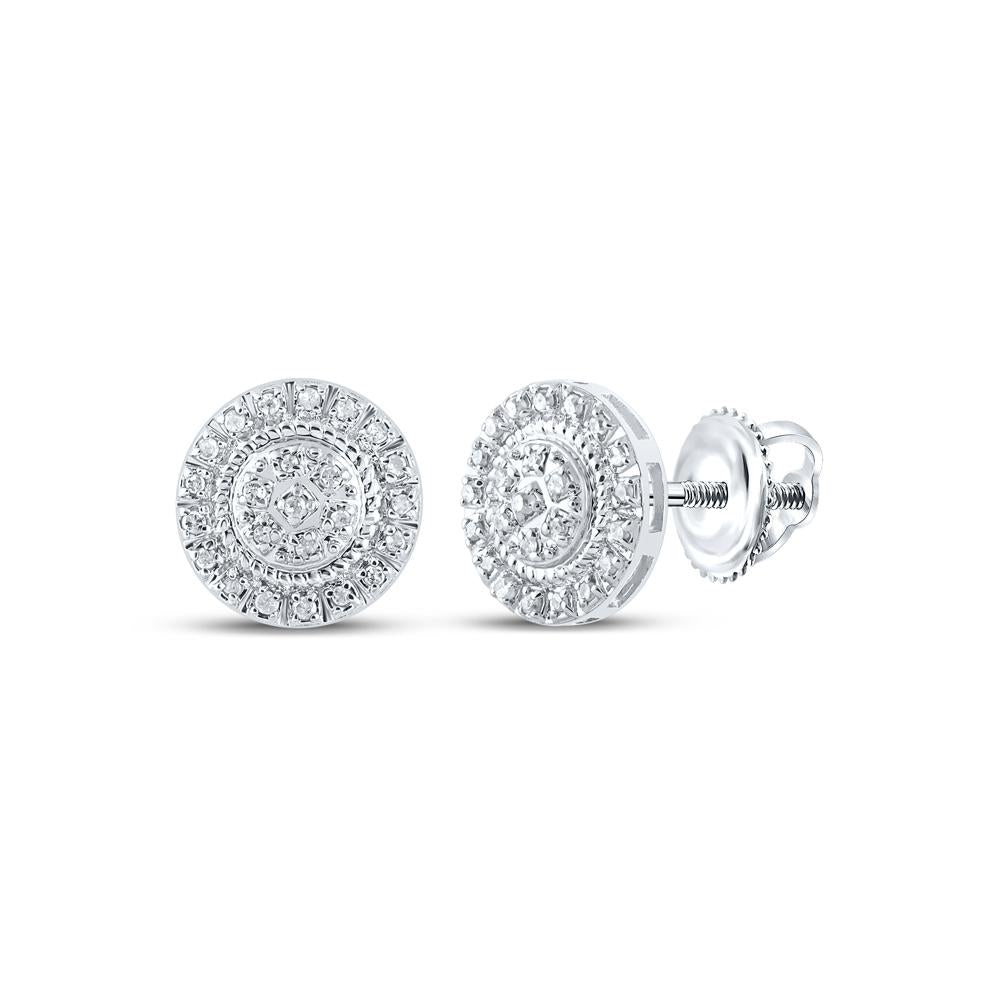 10kt White Gold Mens Round Diamond Cluster Earrings 1/8 Cttw