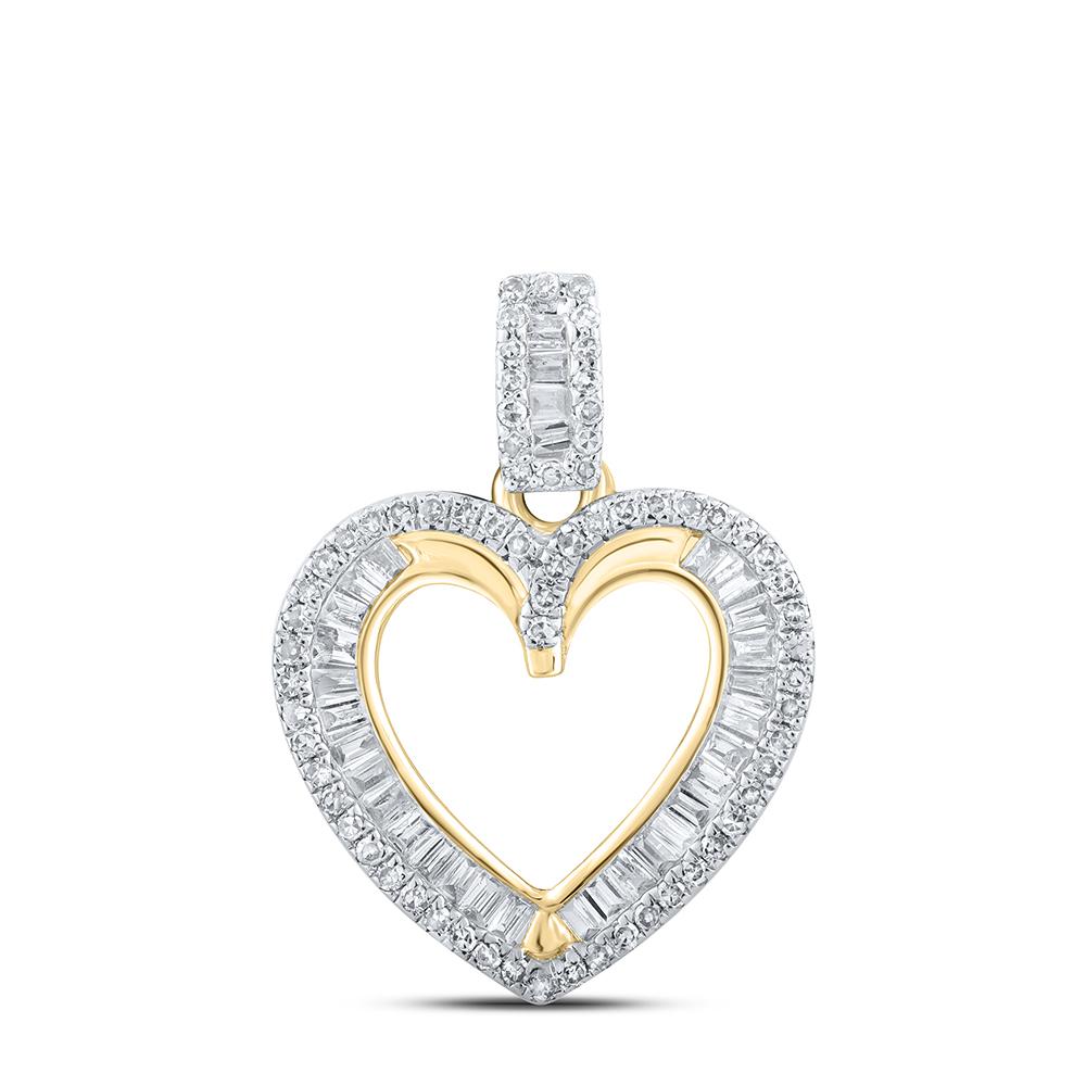 10kt Yellow Gold Womens Round Diamond Heart Pendant 3/8 Cttw