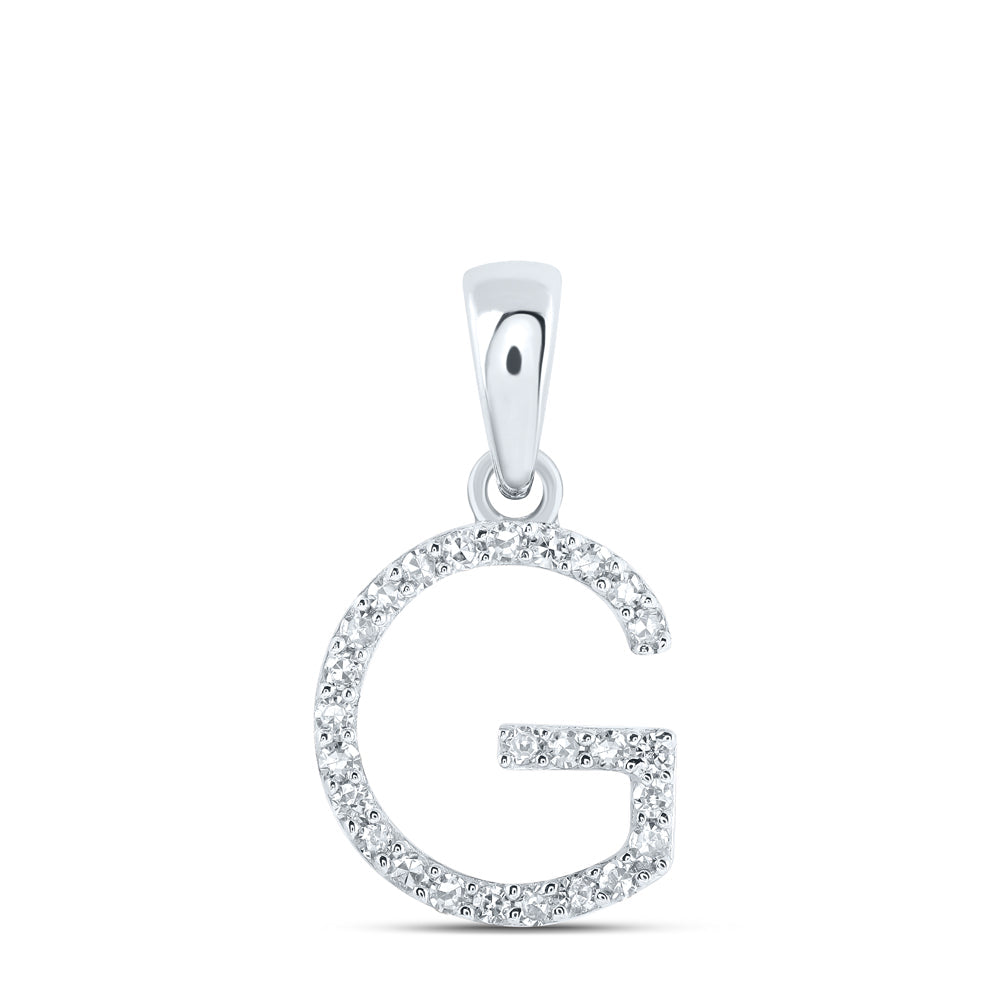 10kt White Gold Womens Round Diamond G Initial Letter Pendant 1/10 Cttw