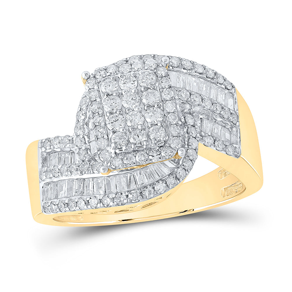 10kt Yellow Gold Womens Round Diamond Cluster Ring 1 Cttw