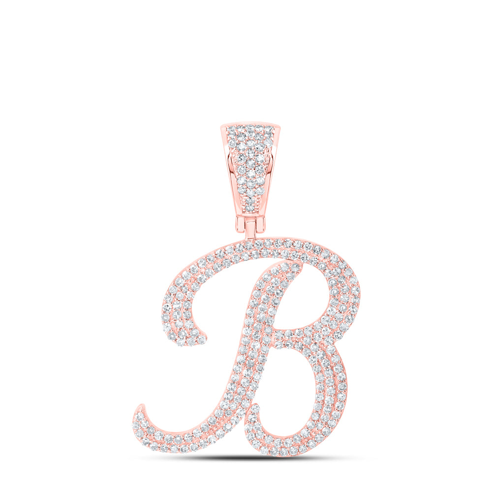 10kt Rose Gold Mens Round Diamond B Initial Letter Charm Pendant 1 Cttw