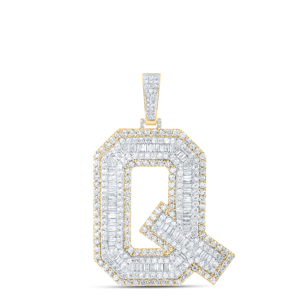 10kt Yellow Gold Mens Baguette Diamond Q Initial Letter Charm Pendant 6-7/8 Cttw