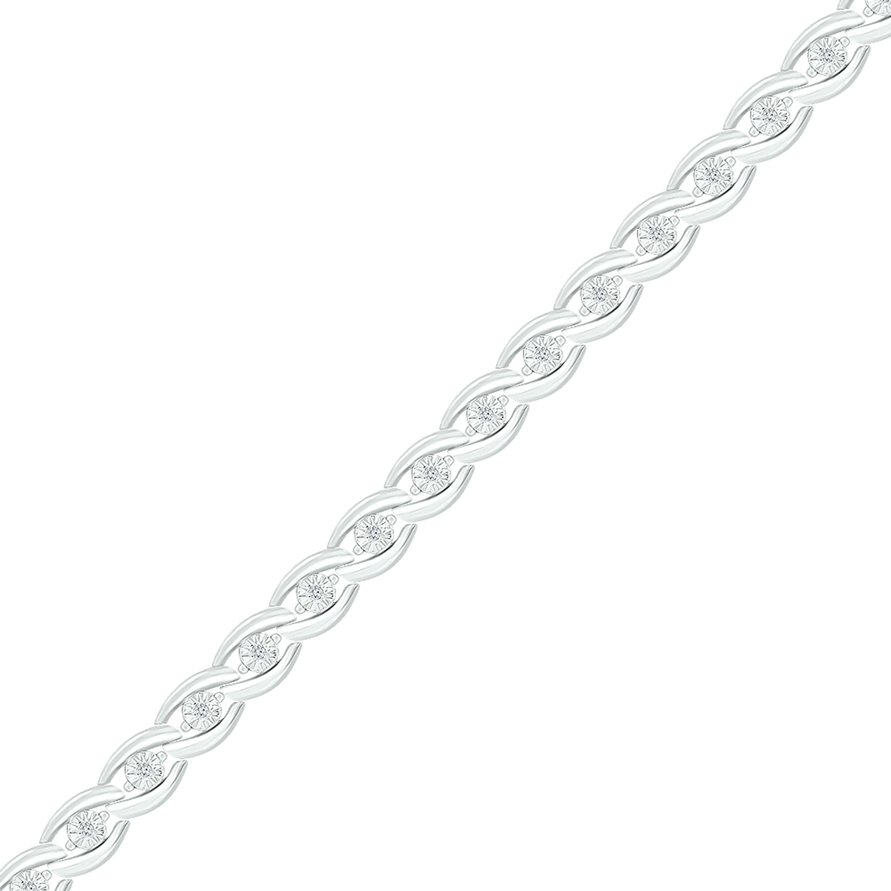 Sterling Silver Womens Round Diamond Fashion Bracelet 1/10 Cttw