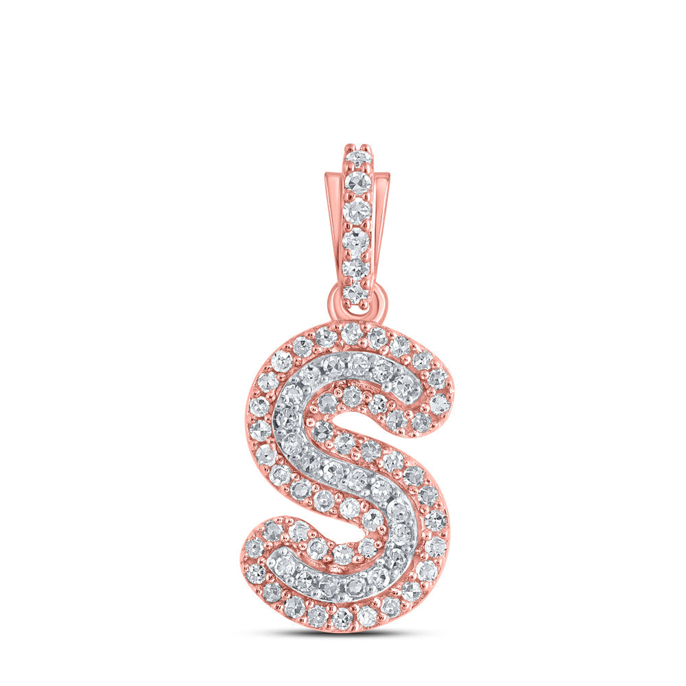 10kt Rose Gold Womens Round Diamond S Initial Letter Pendant 1/5 Cttw