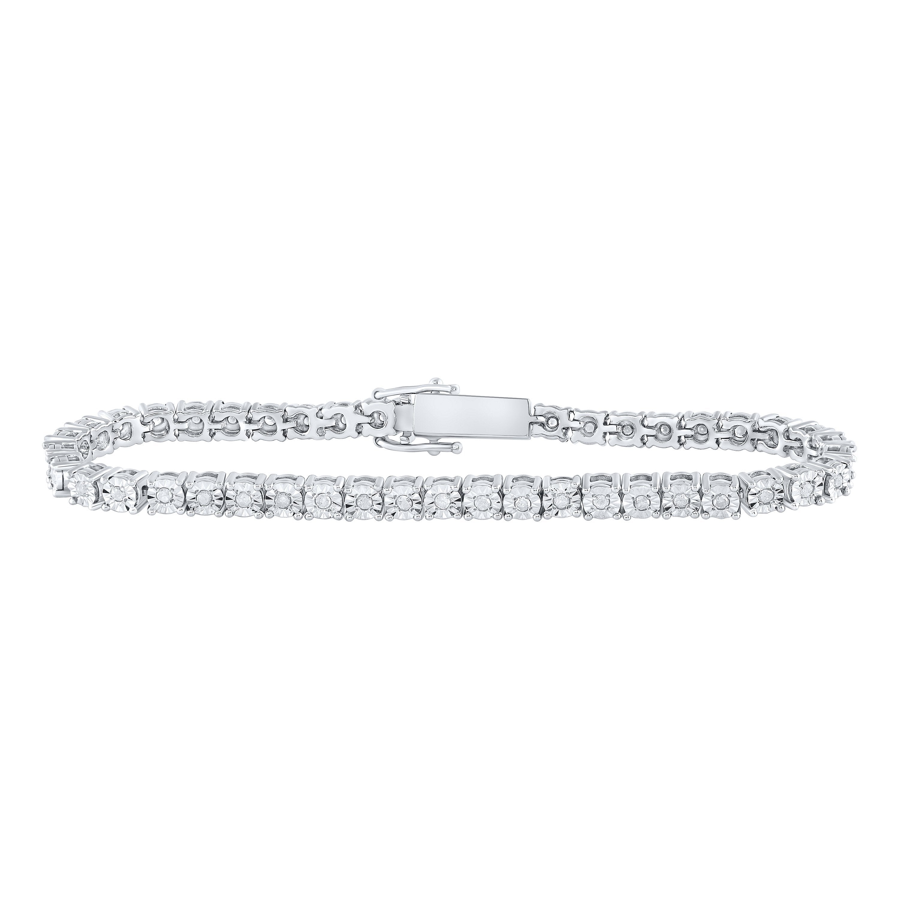 Sterling Silver Womens Round Diamond Single Row Fashion Bracelet 1 Cttw