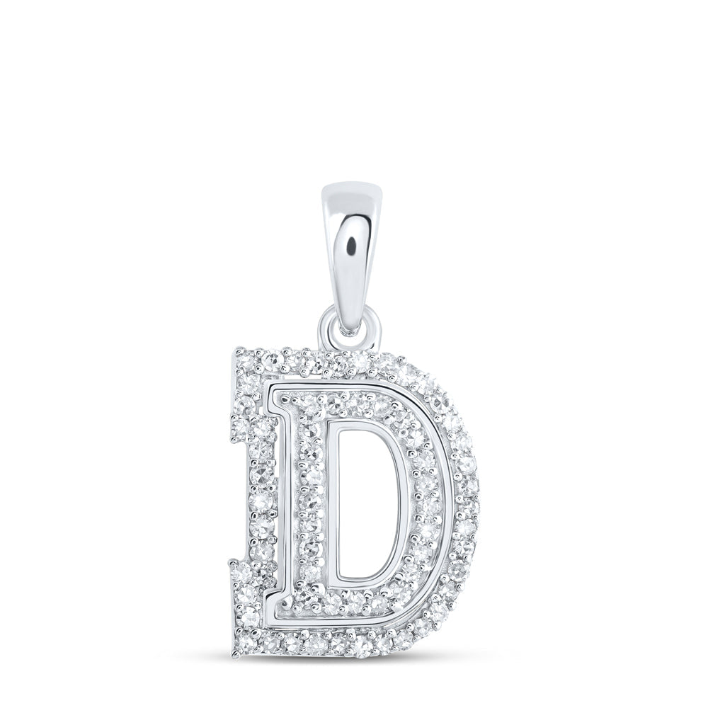 10kt White Gold Womens Round Diamond D Initial Letter Pendant 1/5 Cttw