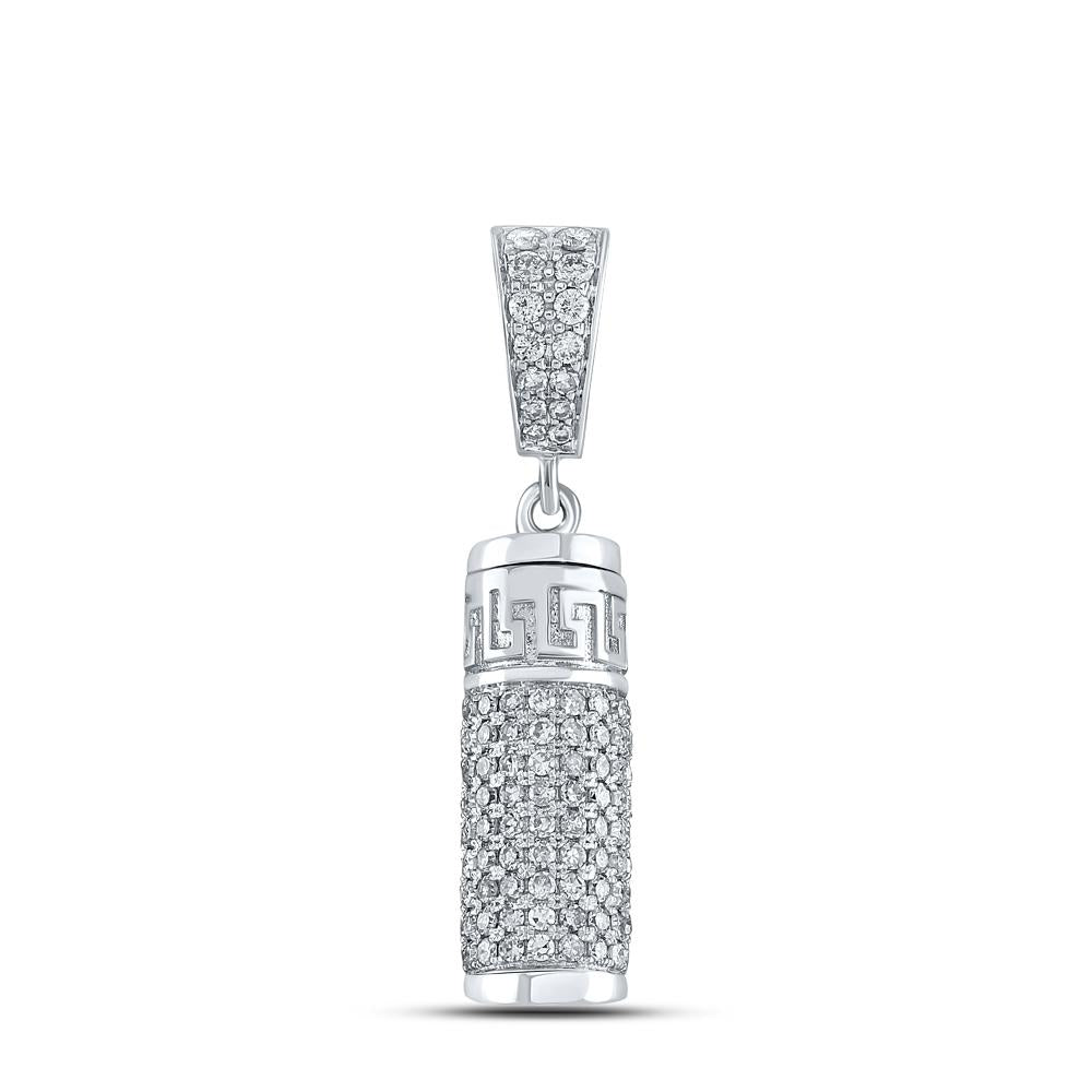 10kt White Gold Mens Round Diamond Urn Cylinder Charm Pendant 1 Cttw