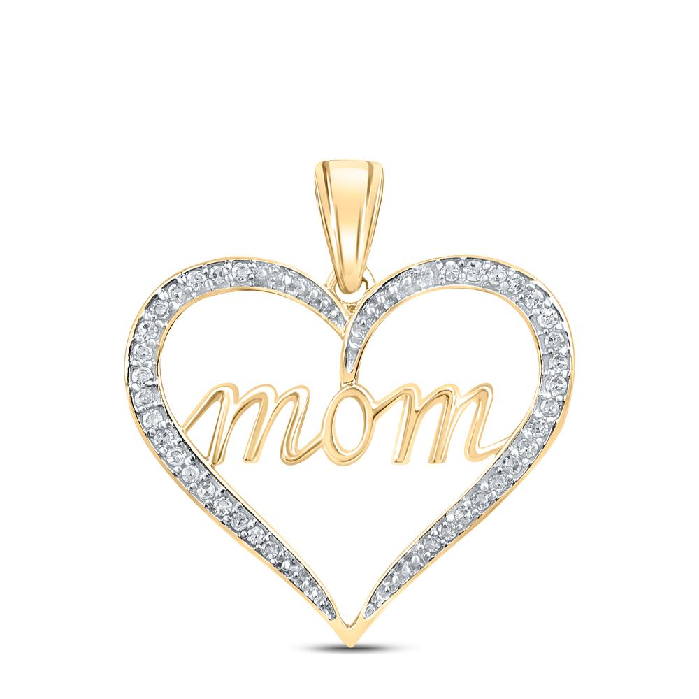 10kt Yellow Gold Womens Round Diamond Mom Heart Pendant 1/10 Cttw