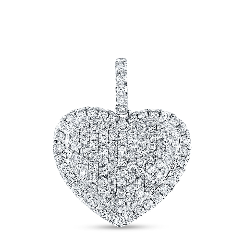 14kt White Gold Womens Round Diamond Heart Pendant 1-1/4 Cttw