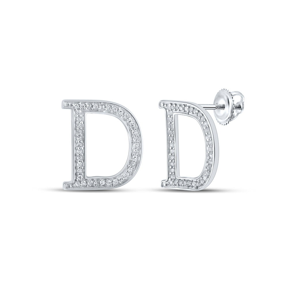 10kt White Gold Womens Round Diamond D Initial Letter Earrings 1/6 Cttw