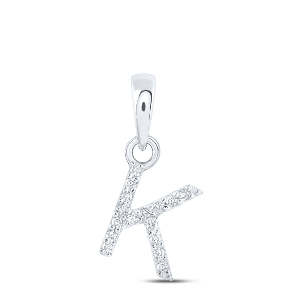 10kt White Gold Womens Round Diamond K Initial Letter Pendant .03 Cttw