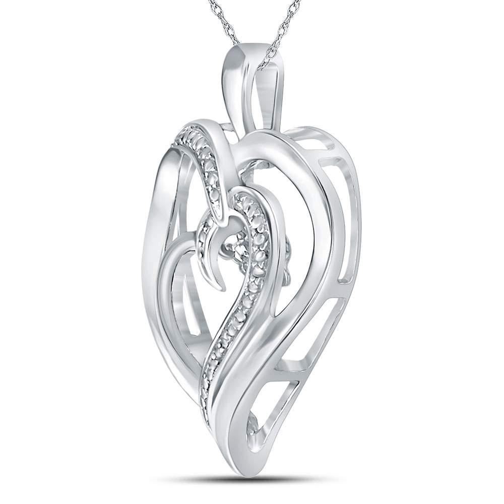 Sterling Silver Womens Round Diamond Heart Moving Twinkle Pendant .03 Cttw