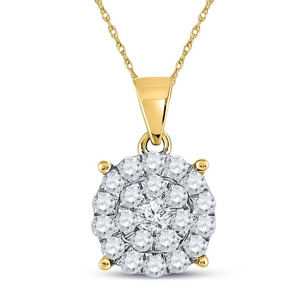 10kt Yellow Gold Womens Round Diamond Cluster Pendant 1 Cttw