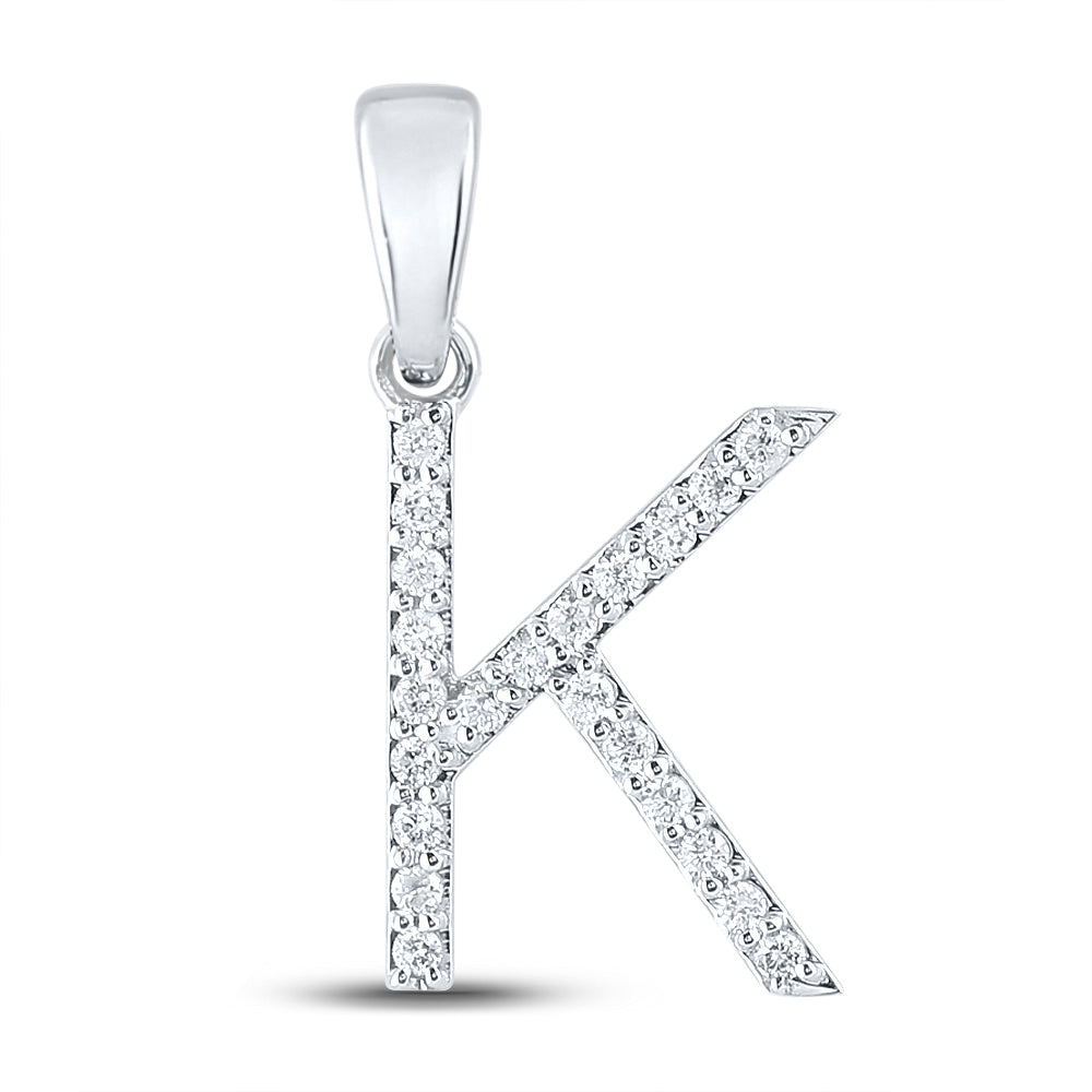 14kt White Gold Womens Round Diamond K Initial Letter Pendant 1/6 Cttw