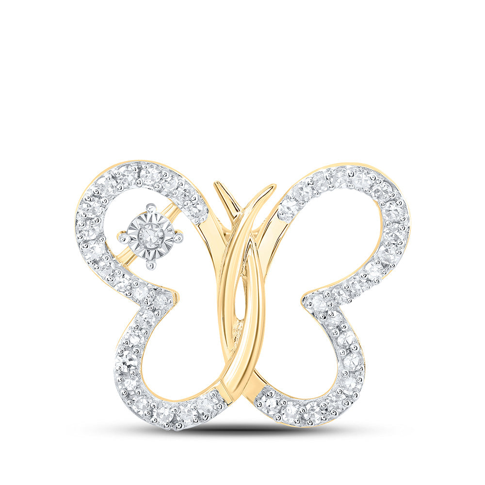 10kt Yellow Gold Womens Round Diamond Butterfly Pendant 1/6 Cttw