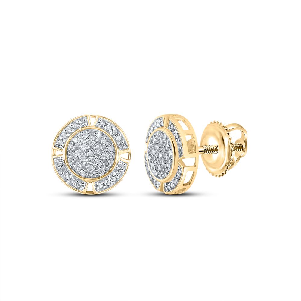 10kt Yellow Gold Mens Round Diamond Circle Earrings 1/5 Cttw